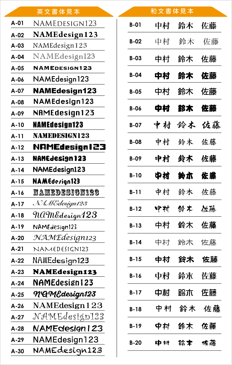 表札書体一覧